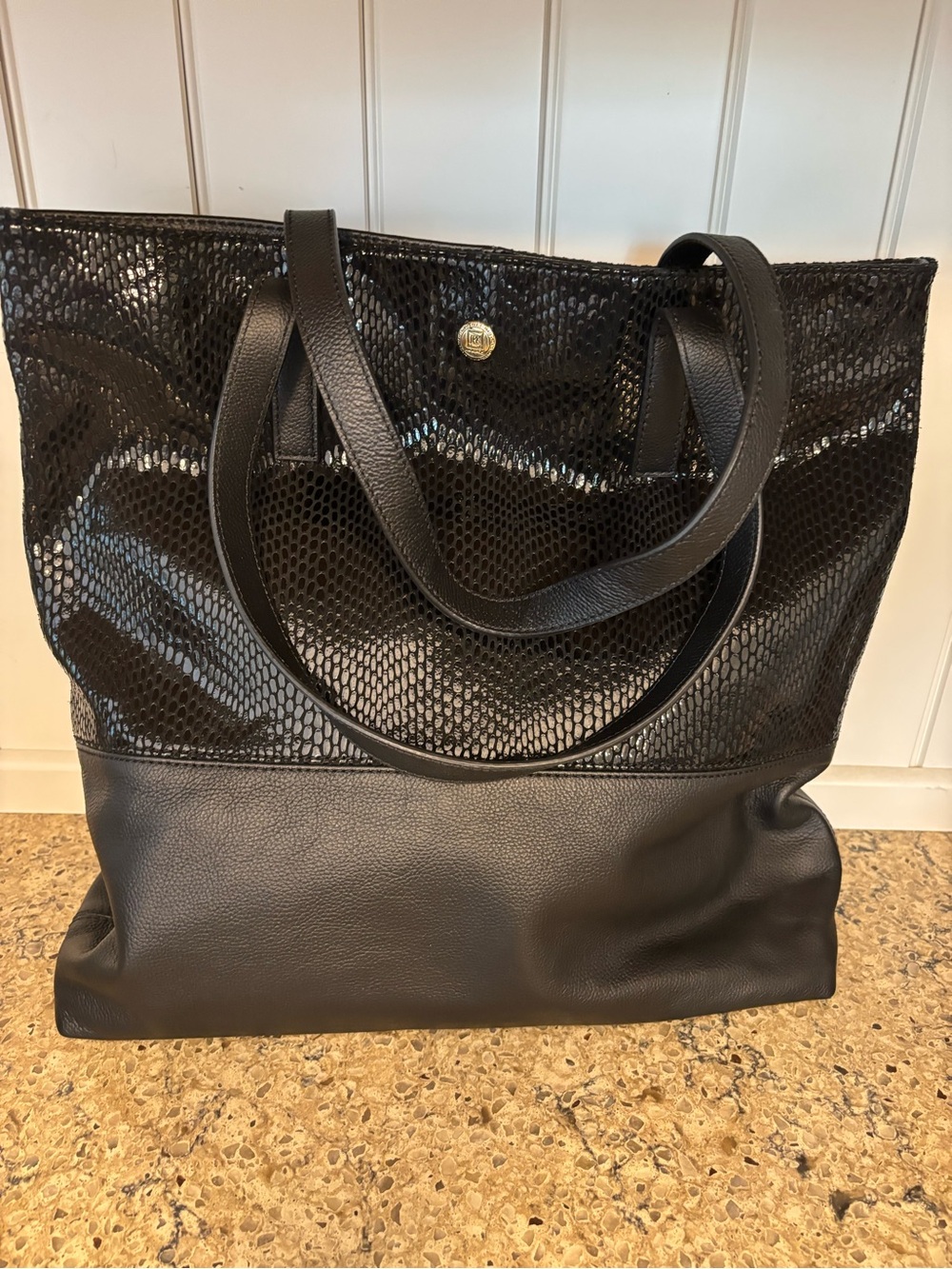 JPK Paris 75 Black Snake Embossed Leather Tote Bag with Double Handles